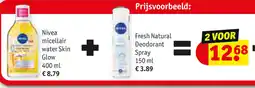 Kruidvat Nivea micellair water Skin Glow + Fresh Natural Deodorant Spray aanbieding