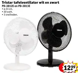 Kruidvat Tristar tafelventilator wit en zwart PD-3812E en PD-3813E aanbieding