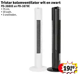 Kruidvat Tristar kolomventilator wit en zwart PD-3880E en PD-3879E aanbieding
