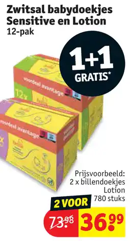 Kruidvat Zwitsal babydoekjes Sensitive en Lotion aanbieding