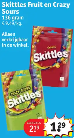 Kruidvat Skittles Fruit en Crazy Sours aanbieding