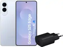 Coolblue Samsung Galaxy S25 Edge 512Â Go Bleu 5G + Samsung Chargeur 25Â Watts Noir aanbieding