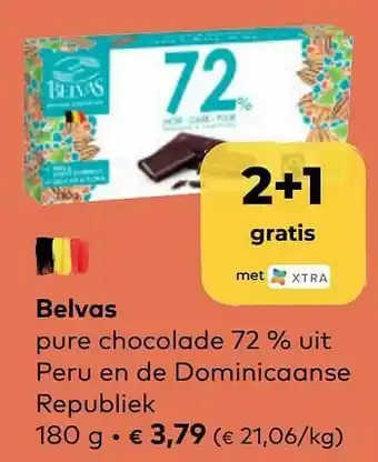 Bio Planet Belvas pure chocolade 72 % uit peru en de dominicaanse republiek aanbieding