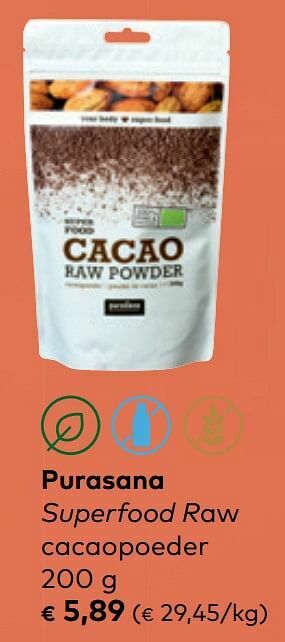 Bio Planet Purasana superfood raw cacaopoeder aanbieding