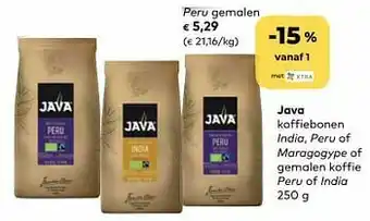 Java koffiebonen india, peru of maragogype of gemalen koffie peru of india peru gemalen
