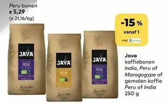 Bio Planet Java koffiebonen india, peru of maragogype of gemalen koffie peru of india peru bonen aanbieding