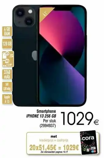 Cora Apple smartphone iphone 13 256 gb aanbieding