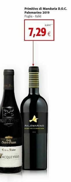 Colruyt Primitivo di manduria d.o.c. palemarino 2019 puglia - italie aanbieding