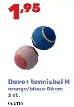 Happyland Duvo+ tennisbal M orange/blauw D6 cm 2 st aanbieding
