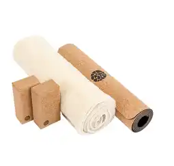 Decathlon Essential Yoga Set - Yogamat kurk 6mm + wollen cover + twee yogablokken uit kurk aanbieding