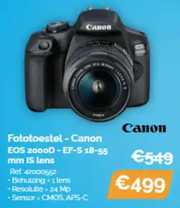 Fototoestel Canon EOS 2000D EF-S 18-55 mm IS lens
