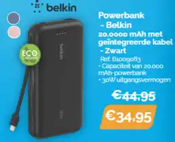 Krëfel Powerbank Belkin 20.0000 mAh met geïntegreerde kabel aanbieding