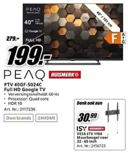 MediaMarkt ΡΕΛQ PTV 40GF-5024C Full HD Google TV aanbieding