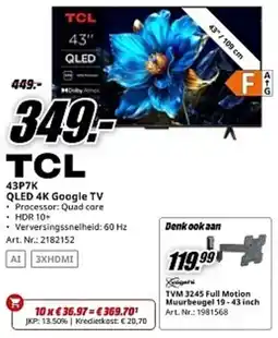 MediaMarkt TCL QLED 4K Google TV aanbieding
