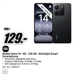 MediaMarkt Redmi Note 14 4G 128 GB Midnight Zwart Smartphone aanbieding
