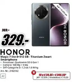 MediaMarkt Honor Magic 7 lite 8+512 GB Titanium Zwart Smartphone aanbieding