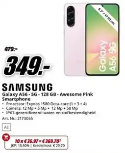 MediaMarkt Samsung Galaxy A56 5G 128 GB Awesome Pink Smartphone aanbieding