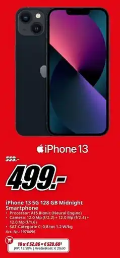 MediaMarkt iPhone 13 5G 128 GB Midnight Smartphone aanbieding