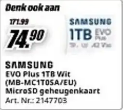 MediaMarkt Samsung EVO Plus 1TB Wit (MB-MC1TOSA/EU) MicroSD geheugenkaart aanbieding