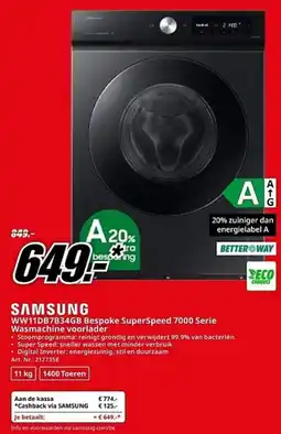 MediaMarkt Samsung WW11DB7B34GB Bespoke SuperSpeed 7000 Serie Wasmachine voorlader aanbieding
