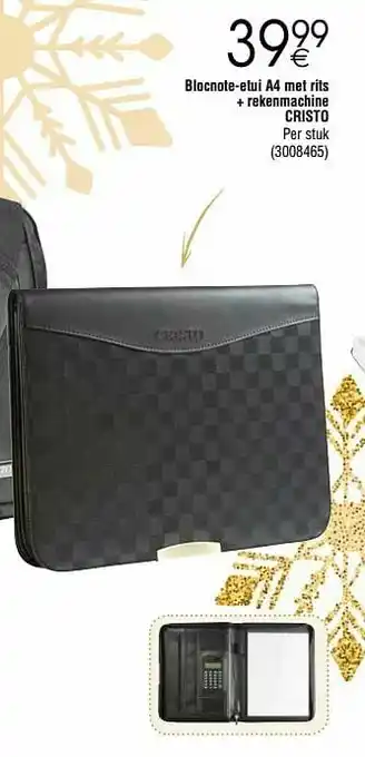 Cora Blocnote-etui a4 met rits + rekenmachine cristo aanbieding