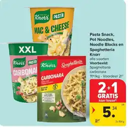 Carrefour Pasta Snack, Pot Noodles, Noodle Blocks en Spaghetteria Knorr aanbieding