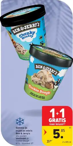 Carrefour Gamma ijs in pot en mini’s Ben & Jerry’s aanbieding