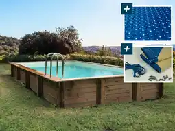 Decathlon Houten zwembad rechthoekig Tampa 145 pakket - 720 x 420 x 144 cm - Noppenfoli aanbieding