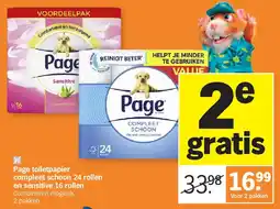 Albert Heijn Page toiletpapier compleet schoon 24 rollen en sensitive 16 rollen aanbieding