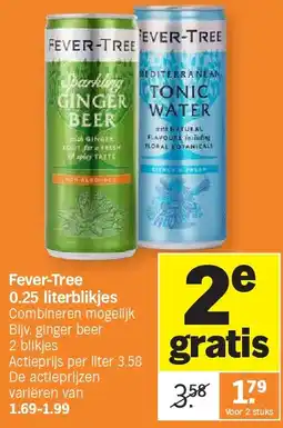 Albert Heijn Fever-Tree 0.25 literblikjes aanbieding