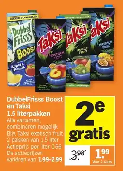 Albert Heijn DubbelFrisss Boost en Taksi 1.5 literpakken aanbieding