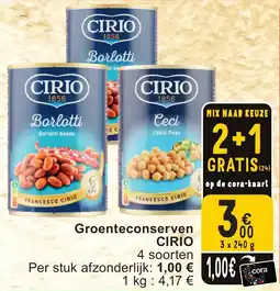 Cora Groenteconserven cirio aanbieding