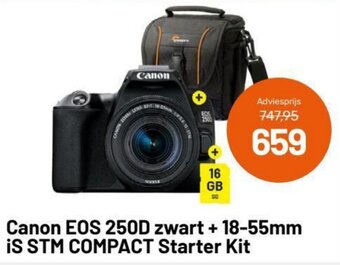 Canon EOS 250D zwart + 18-55mm iS STM Compact Starter Kit