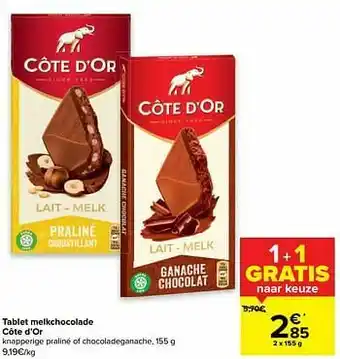 Carrefour Market Tablet melkchocolade côte d’or aanbieding