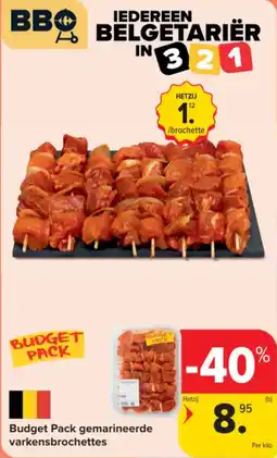 Carrefour Market Budget Pack gemarineerde varkensbrochettes aanbieding