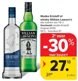 Carrefour Market Wodka Eristoff of whisky William Lawson's alle soorten van 70 cl Voorbeeld: wodka Eristoff Original 37,5% aanbieding