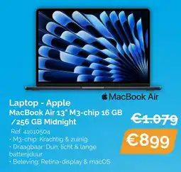 Krëfel Laptop Apple MacBook Air 13Beleving: Retina-display & macOS M3-chip 16 GB /256 GB Midnight aanbieding