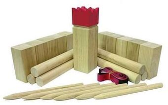 Professionele rubberhouten Kubb set - rode koning