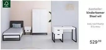 Baby & Tiener Kinderkamer steel wit bed, nachtkastje + bureau aanbieding