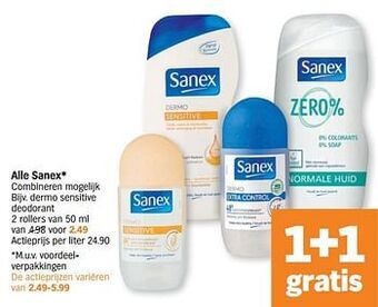 Albert Heijn Sanex dermo sensitive deodorant aanbieding
