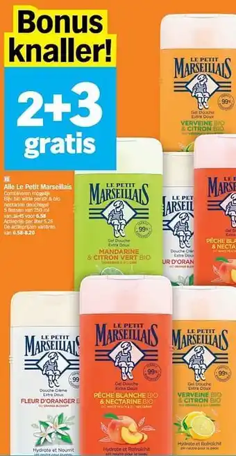 Albert Heijn Le petit marseillais bio witte perzik + bio nectarine douchegel aanbieding