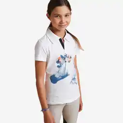 Decathlon Poloshirt met korte mouwen voor ruitersport kinderen 100 wit aanbieding