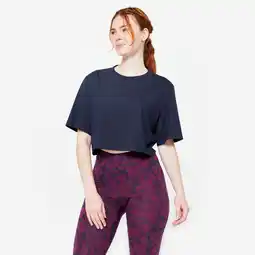 Decathlon Cropped T-shirt dames marineblauw aanbieding