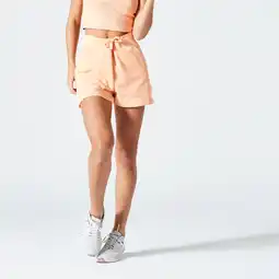 Decathlon Fitnessshort met zak voor dames perzikoranje aanbieding