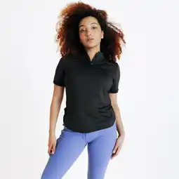 Decathlon Poloshirt voor paardrijden dames Heritage korte mouwen zwart aanbieding