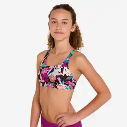 Decathlon Bikinitop voor surfen meisjes bralette bloemen verstelbaar 500 Nora azalea zwart aanbieding
