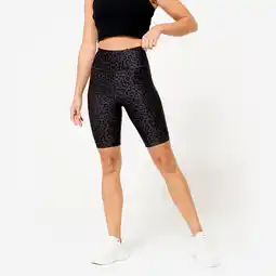 Decathlon Rekbare korte fitnesstight voor dames donkergrijs met luipaardprint aanbieding