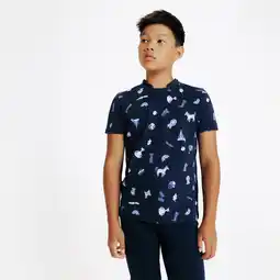 Decathlon Polo voor ruitersport met korte mouwen voor kinderen Magic blauwe print aanbieding