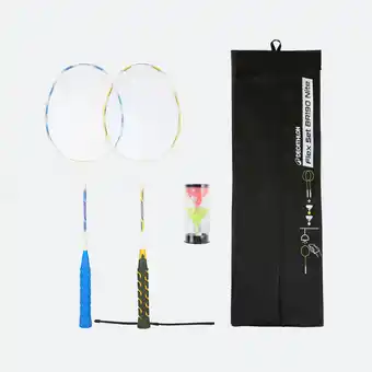 Decathlon Glow-in-the-dark badmintonset voor volwassenen Flex Set BR190 nachtblauw/geel aanbieding