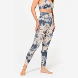 Decathlon Fitness legging met hoge taille voor dames roze blauw aanbieding